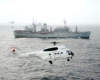 SA-330 PUMA HELICOPTER W/ USNS SIRIUS 11x14 GLOSSY