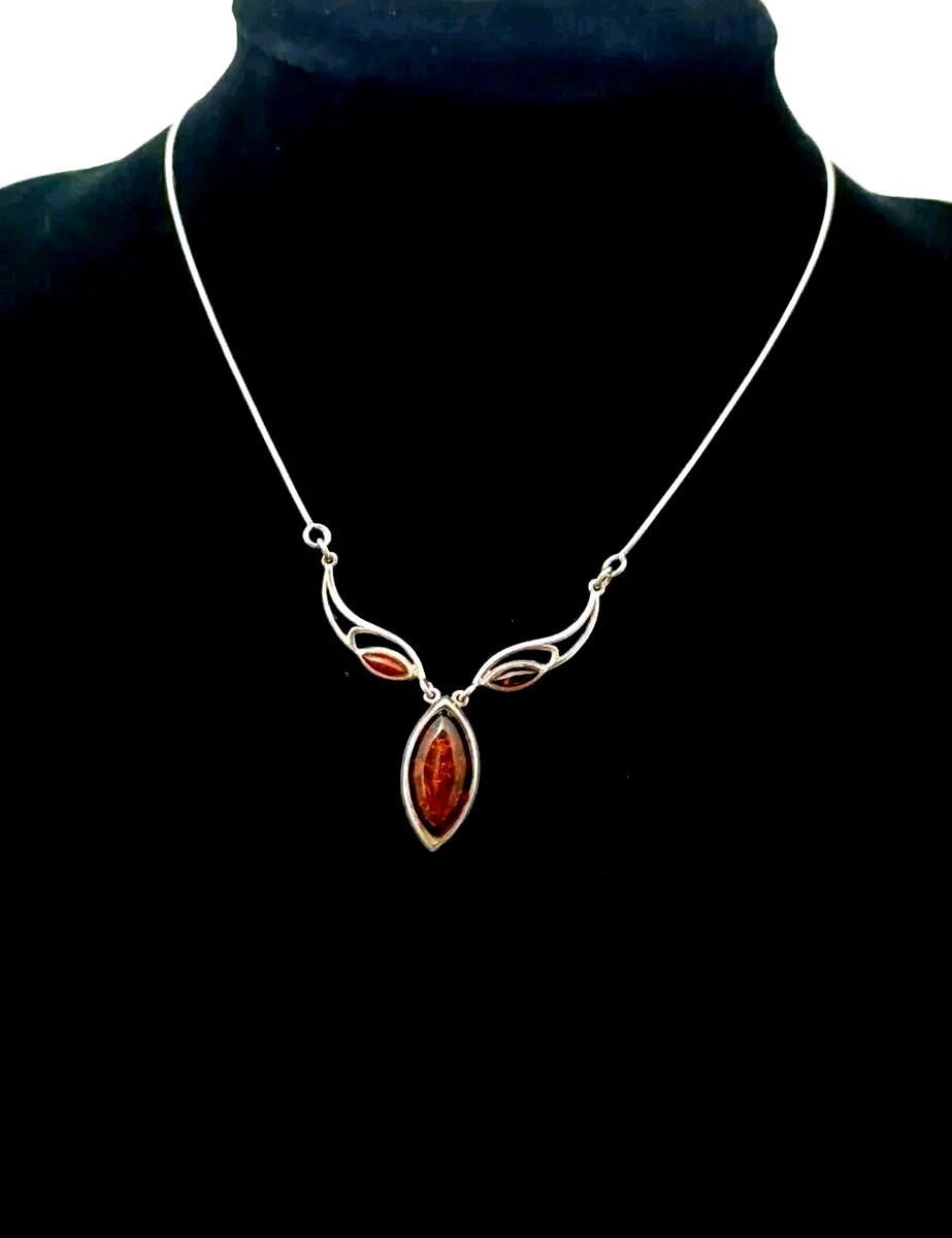 Magnifique collier argent massif pendentif créateur argent perles ambre or plaqué sur argent 925 - Montres & Bijoux