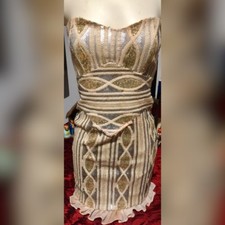 NWT $299 VALERIE TOLOSA STRPLSS GOLD AND SILVER SEQUIN COCKTAIL DRESS, SZ 0