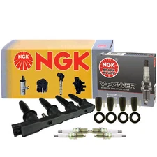 NGK COP Ignition Coil 4 Boots & 4 V-Power Spark Plugs Kit For Cruze Sonic 1.8 L4
