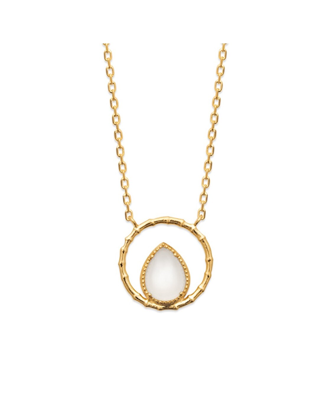 Collier Or 18k Pendentif Bamboo et Pierre de Lune pour Sublimer vos Tenues