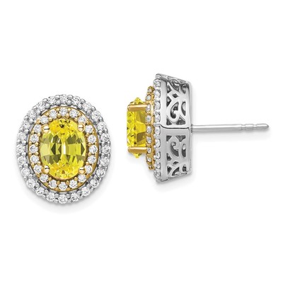4 Ct Lab Grown Diamond & Lab Created Yellow Sapphire Earrings 14K Two-tone Gold