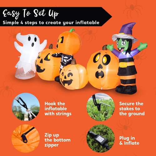 Halloween Inflatable 8 ft Long Three Halloween Characters and Pumpkin Patch B... - Picture 8 of 9