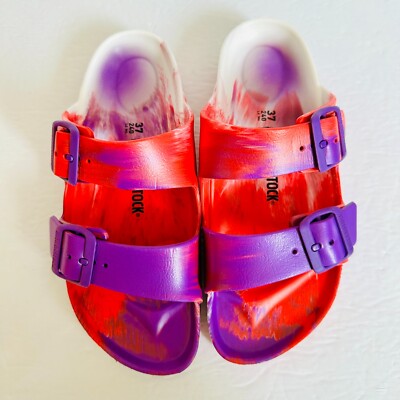 Birkenstock Arizona EVA Mens 11 (44) Tye Dye Red Summer Beach Designer Sandal BIRKENSTOCK ARIZONA ESSENTIALS EVA TIE DYE SLIDE SANDALS RED  main image 4