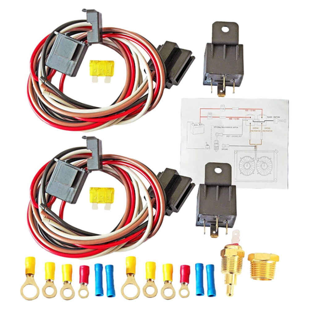 Dual Electric Fan Relay Kit with Thermostatic Sensor Switch 185 On 175 Off 40A-image