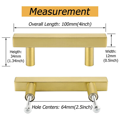 Stainless Steel Kitchen Square Cabinet Handles Brushed Gold T-Bar Drawer Pulls
