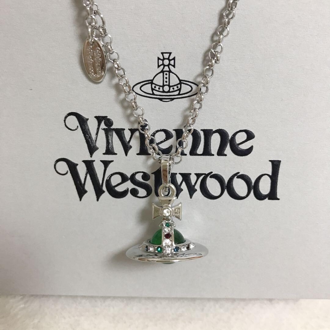 Vivienne Westwood Tiny Orb Necklace Pendant Green Silver