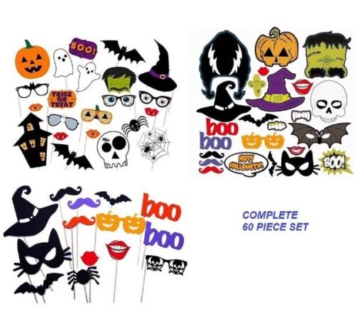 60 Pieces Halloween Party Photo Booth Props With Sticks NEW DIY Fun NIP - Picture 1 of 6