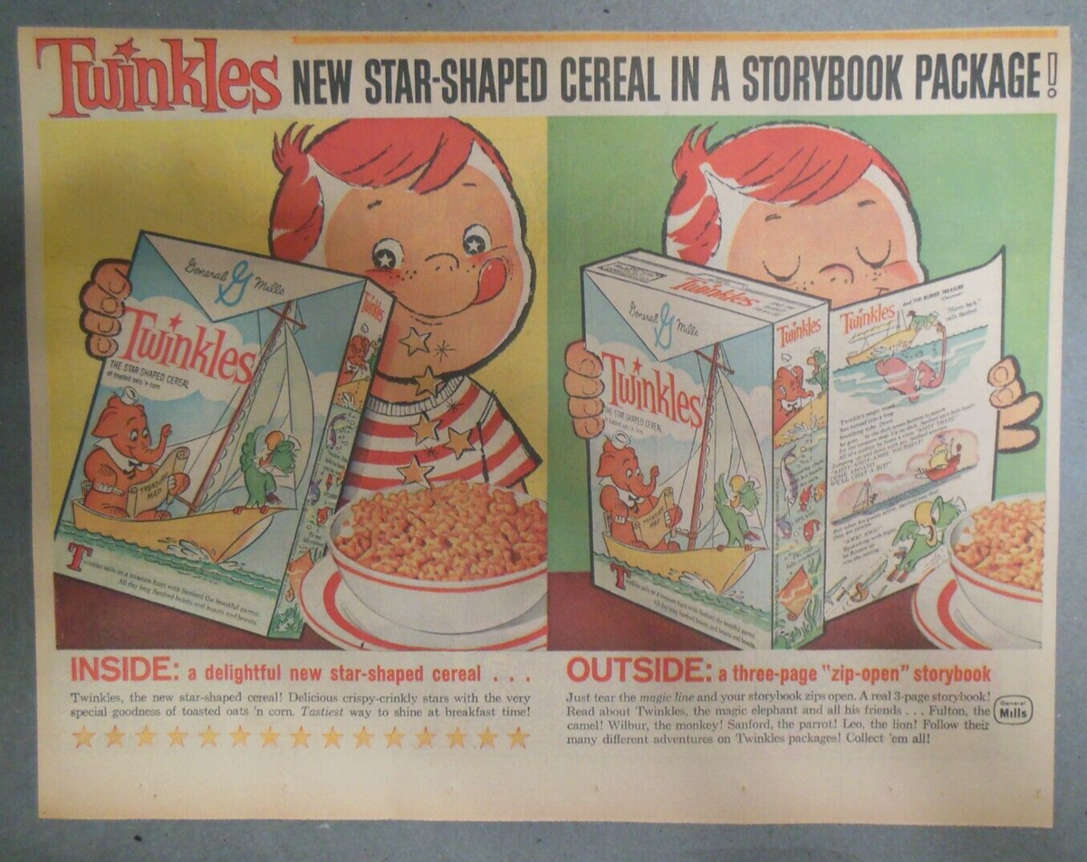 General Mills Ad: Twinkles Cereal Storybook Package ! 1959 Size