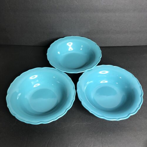 The Pioneer Woman Turquoise Salad Bowls Scalloped Rim 8" Across Set of 3 - Afbeelding 1 van 5