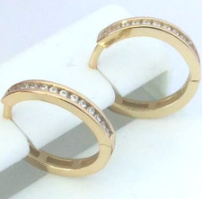 925 STERLING SILVER GOLD plated Iced Classic Single ROW hoop CZ Earrings 16mm