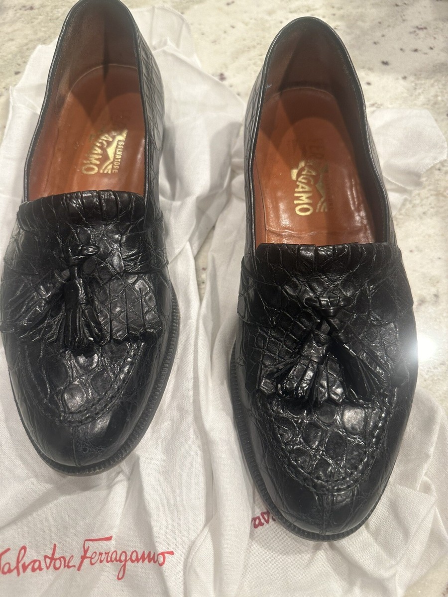 Salvatore Ferragamo NOVARA Brown Crocodile Tassel Men display picture 1