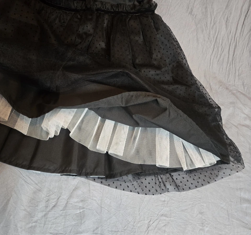 Luli & Me NWT Boutique Girls Dress Black Flowers Polka Dot w/petticoat Sz 10 - Image 3 of 4