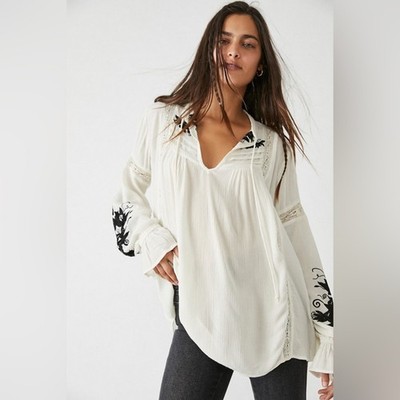 Free People Tusalossa Embroidered Top in Ivory Combo Size XS.