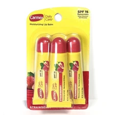 NEW Carmex 3 Pack Strawberry Daily Care Moisturizing Lip Balm SPF 15