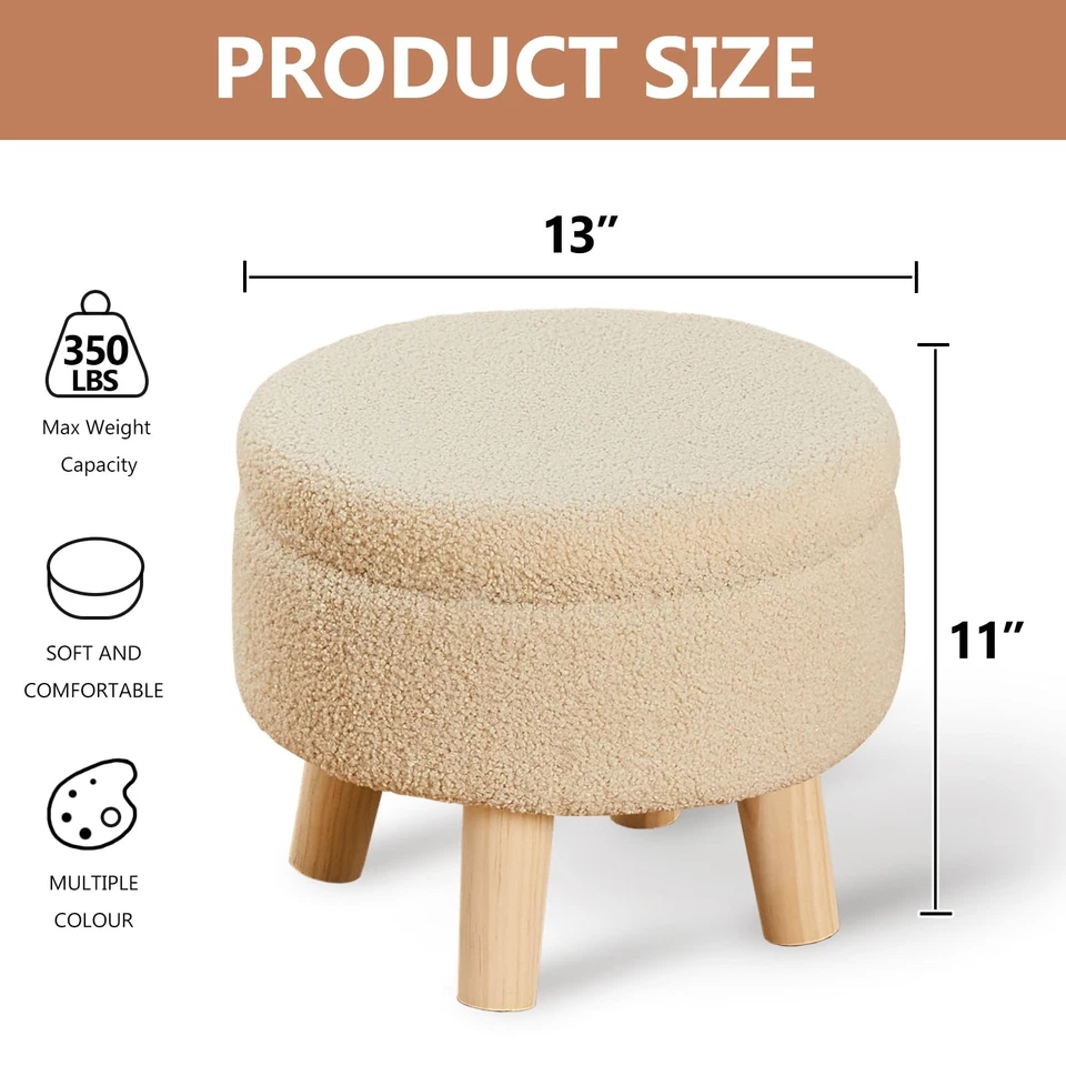 Storage Ottoman, Modern Round Footrest with Soft Padded Seat, Teddy Velvet Fo... - Image 3 of 4