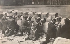 POST-WWI GERMAN FREIKORPS w/NEWSPAPER BARRICADES BERLIN 1919 PHOTO POSTCARD RPPC