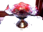 "WREATH OF ROSES" FLARED FRUIT / PUNCH BOWL & STAND AMETHYST CARNIVAL BY FENTON