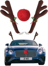 Car Reindeer Antlers  Nose Christmas Decoration Kit with Jingle Bells Brown