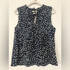 NWT LOFT women’s medium navy blue floral print sleeveless blouse 100% cotton