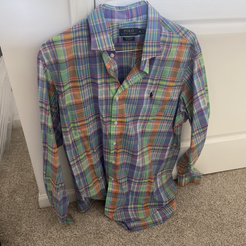 Polo Ralph Lauren Cotton Stretch Mens Plaid Long Sleeve Button Down Shirt Sz XL