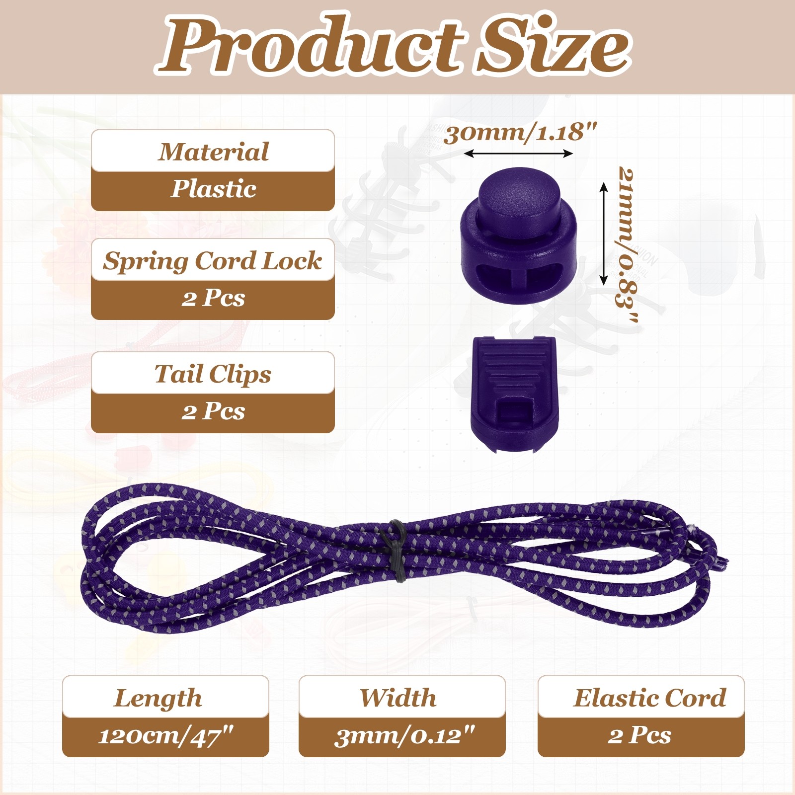 APL 2 Pezzi Lacci Elastici per Scarpe Senza Lacci per Scarpe per Adulti Punto Riflettente Viola