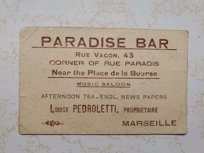 Rare Vintage/Antique Paradise Bar Rue Vacon, 43 Marseille, France Pedroletti Ad