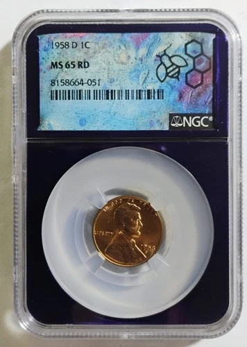 1958 D 1C MS 65 RD NCG Lincoln Wheat Cent