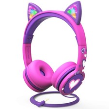 Kids Headphones with LED Cat Ears 85dB Safe Volume Limit , 3.5mm Soft On-Ear...