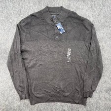 Club Room Sweater Mens Large Button Mock Neck Charcoal Heather Grey New