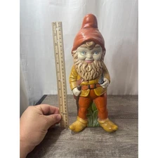 Vintage Garden Gnome Figurine Red Hat Yellow Jacket Orange Pants Pipe