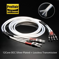 Pair Silver Plated Hi-END Speaker Cable with Banana Spade Plug Interconnect Cord