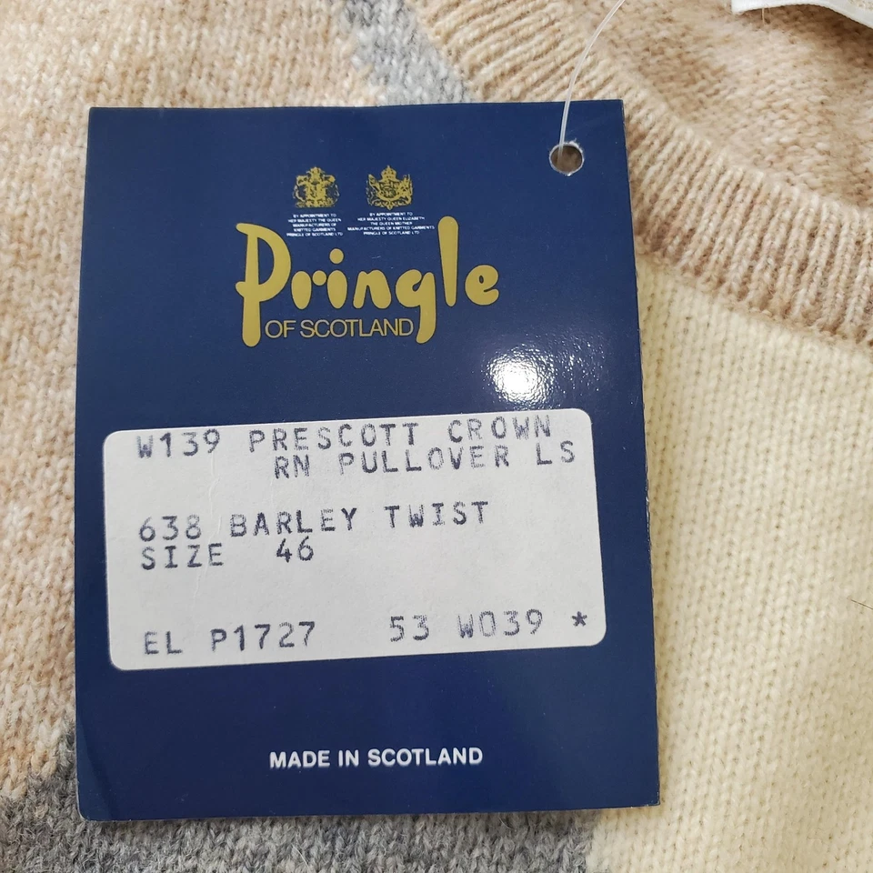 Pringle Of Scotland Sweater Mens 46 Beige Argyle Lambswool Crewneck - Image 4 of 4