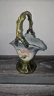 Vintage Hull Pottery Basket Woodland Pink Blue Flower w/Green. Branch Handle