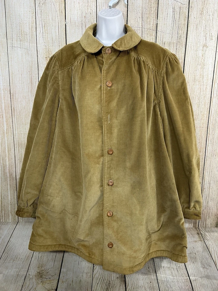 Vtg 60s Corduroy Swing Coat Women Sz 20.5 Reversible Peter Pan Collar Tan Mod - Image 2 of 4