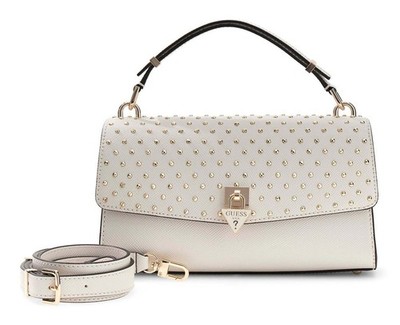 GUESS Patsie Top Handle Flap Bag Umhängetasche Tasche Cream White creme Neu