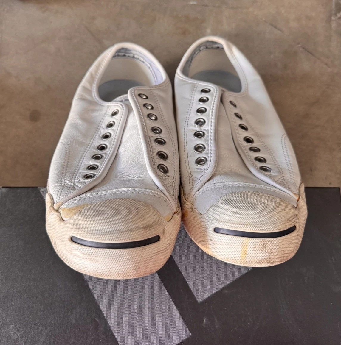 Coverse Jack Purcell Weiß Schnürlos Leder Unisex Turnschuhe Niedrig Größe 10,5 M
