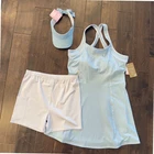 NEW Tommy Bahama Women's L Active Striped Tennis Dress Set with Shorts & Visor