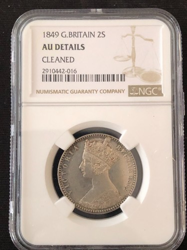 1849 Great Britain Florin 2 Shilling Godless Queen Victoria NGC AU Details