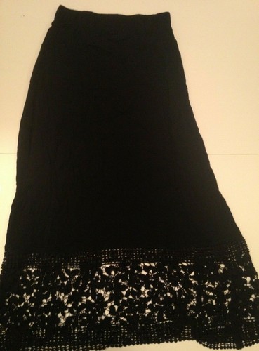NEW! Origami Skirt Women's Small Black Full Length Floral Lace Hem Elastic Waist - Picture 7 of 10