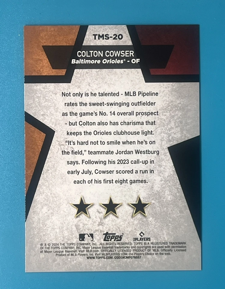 2024 Topps Series 1  Mega Stars #TMS-20 Colton Cowser Baltimore Orioles Rookie - Image 2 of 2