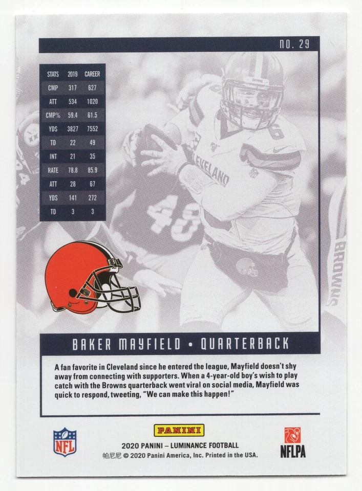 2020 Panini Luminance BAKER MAYFIELD #29 Gold /299-Browns - Image 2 of 2