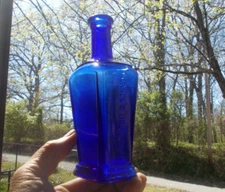 RARE COBALT BLUE MENNEN'S LIQUID SOAP UNLISTED HAND BLOWN 1890s BOTTLE NEWARK,NJ