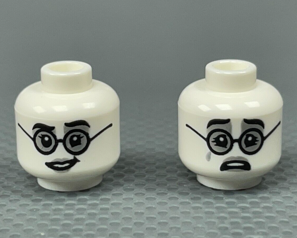 LEGO Female Minifigure Head White Round Glasses Sad Tear Moaning