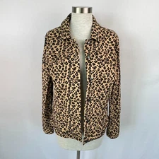Rebecca Malone Leopard Print Jacket Womens M Denim Style Jacket Stretch Fabric
