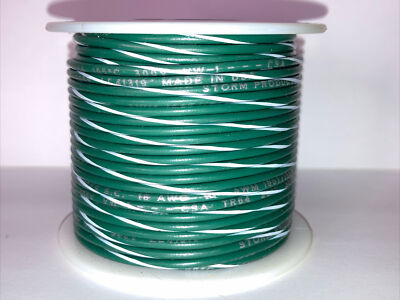 18 AWG UL1007  Extra Flexible Stranded Green with White Stripe PVC 100 ft. Spool
