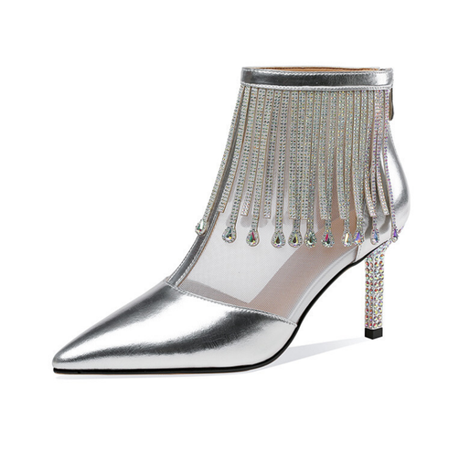Womens Faux Leather Tassels Rhinestone 