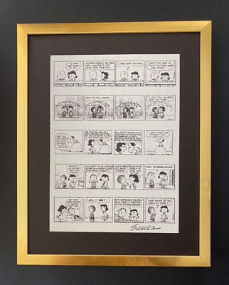 CHARLES SCHULZ + Signed Vintage 1968 Peanuts SNOOPY Cartoon + New  Frame