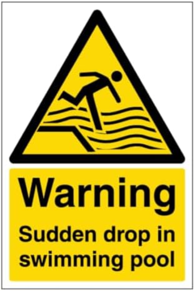 V Safety Warning Sudden Drop In Swimming Pool â€" Ritratto 300 x 400 mm â€" 3 mm