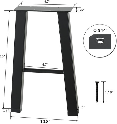 Sturdy H-Shaped 16-Inch Black Metal Table Legs for Custom Furniture Projects - Picture 4 of 10